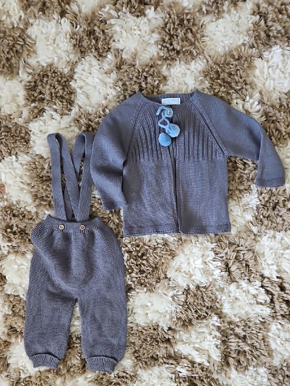 Mac Ilusion Gray Knit Baby Cardigan & Suspender Pants Set | 3 Months